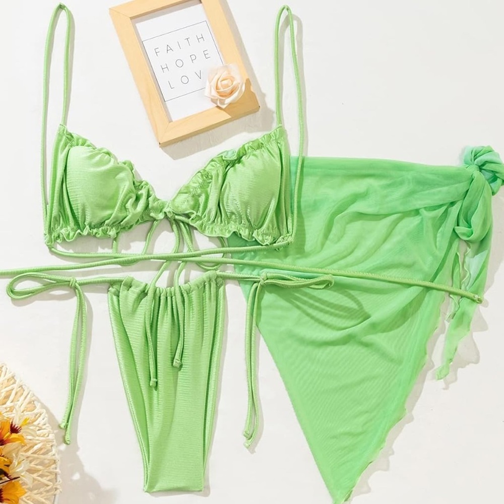 3pc Shimmery Green Bikini Set
